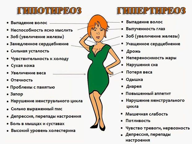 Признаки гипотиреоза и гиппертиреоза